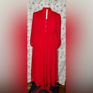 TORRID RED MAXI CHIFFON CLIP DOT PLEATED DRESS